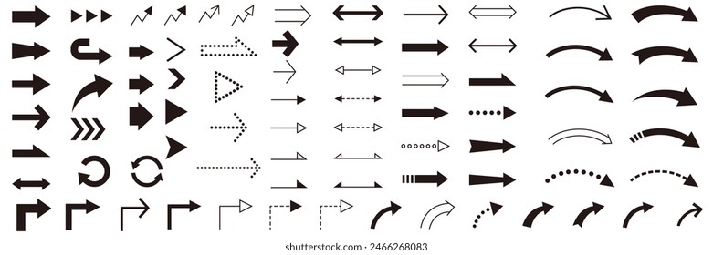 Vector illustration set of arrows. Yajirushi, line, line drawing, icon, simple