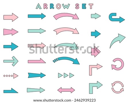 Vector illustration set of arrows. Yajirushi, line, line drawing, icon, simpl