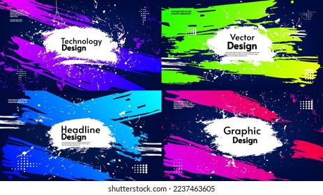 Vector illustration. Set of art paint backgrounds. Bright gradient scratches with dark backdrop for hipsters. Design for background, banner, poster, album, postcard, business card or invitation.