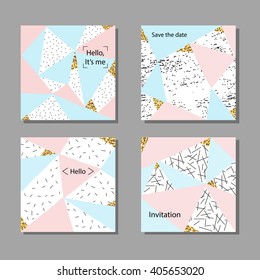 Vector illustration set of artistic colorful universal cards. Brush textures. Wedding, anniversary, birthday, holiday, party. Design for poster, card, invitation.