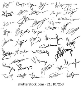  Vector illustration with Set of autographs  on a white background