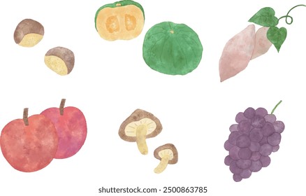 Conjunto de Ilustración vectorial de sabores otoñales con toque de acuarela