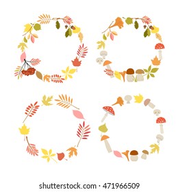 Vector illustration. Set of autumn frames round. Golden autumn. Forest motive. 