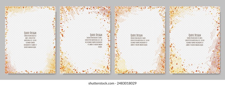 Vector illustration. Set of autumn trendy banners. Falling leaves frame with halftone dots on transparent background. Design for poster, brochure card, book or magazine cover, flyer, photo overlay