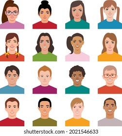 Vector illustration of a set of avatars children teen boys and girls in a flat style icons