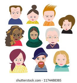vector  illustration. set of avatars people. doodle portraits women and guys, man. trendy hand drawn icons. collection. hand drawn. website and social media. 