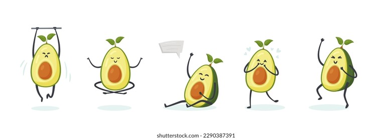 Vector illustration of a set of avocado characters.