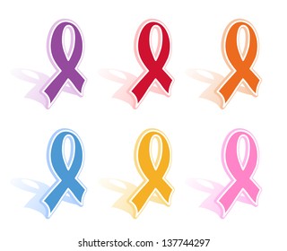 Vector illustration of a set of of awareness ribbons.