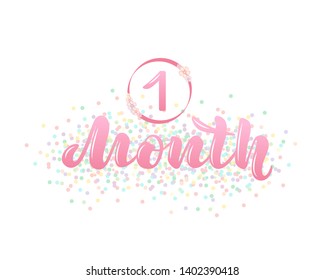 Vector illustration with a set of baby age markers 1-12 months. Pink, pastel, for girls. Lettering. Isolated word. Photo label, newborn photo album. Childrens photos, posters, invitations. EPS 10.
