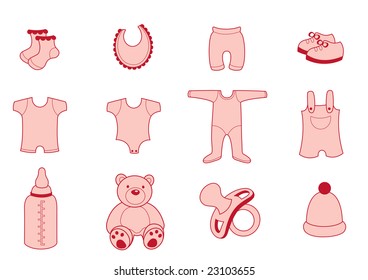 Vector illustration set of baby  Clothing and Accessories Icons