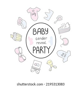 vector illustration set of baby gender reveal party