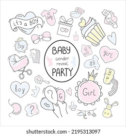 Vector illustration set of baby gender reveal party