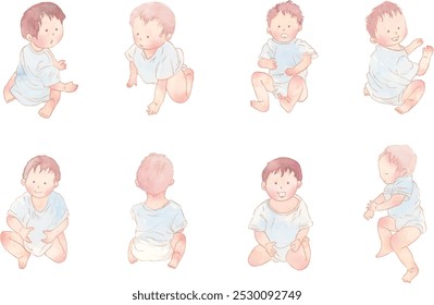 Vector illustration set of baby watercolor touch