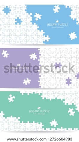 Vector illustration set of background material for jigsaw puzzles in the process of being assembled