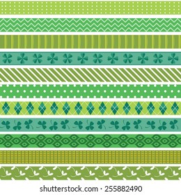 Vector illustration of a set of background patterns, decorative lines, monochromatic, arranged for St. Patrick's Day