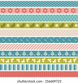 Vector illustration of a set of background patterns, decorative lines, colorful, spring colors and flowers