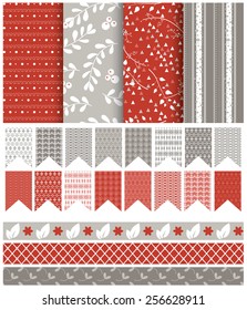 Vector illustration of a set of background patterns, decorative lines and pennants for scrapbook and other designs