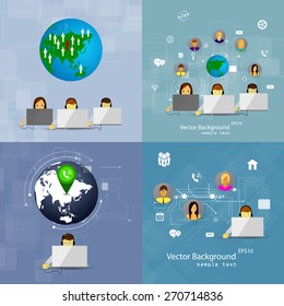 Vector illustration set of backgrounds concept of call center, customer support.