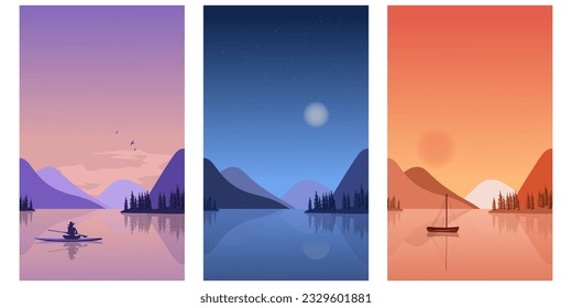 Vector illustration. Set of backgrounds for posters, packaging design, interface design, wallpaper set, weather and time of day.