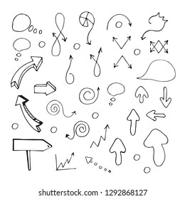 Vector illustration. Set. Badges. Arrows, pointer, arrow with callouts. Black and white, graphic, contour, isolated, without background.