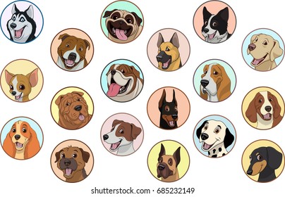 Vector illustration, set of badges funny purebred dogs, on a white background

