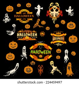 vector illustration set badges and labels on a holiday theme Halloween