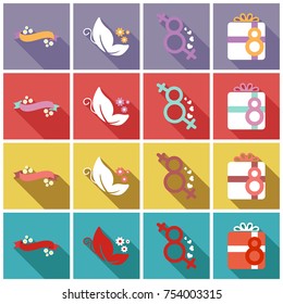 vector illustration set of badges labels on the topic 8 March International Women's Day