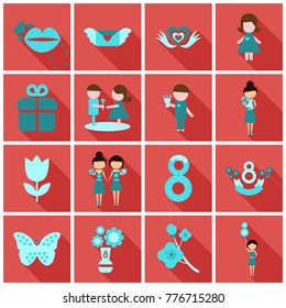vector illustration set of badges labels on the topic 8 March International Women's Day