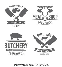 vector illustration set of badges on a theme, meat shop, butchery, on white background, for advertising and menu design  / emblems set butchery