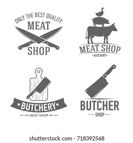 vector illustration set of badges on a theme, meat shop, butchery, on white background, for advertising and menu design / emblems set butchery