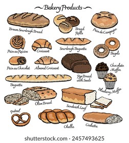 Ilustración vectorial de productos de panadería