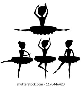 Vector illustration, the set of  ballerina silhouette in different poses.