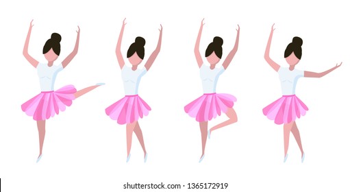 Vector illustration - set of ballerins in pink skirt. Template for banner, flyer, invation. Isolated on white background.