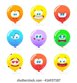 Vector illustration of the set of balloons emoticons isolated on white background