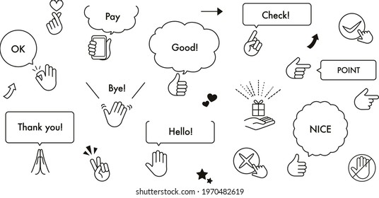 Vector illustration set of balloons and hand icons