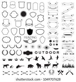 vector illustration set of banners, badges on a theme hunt, travel, isolated on a white background