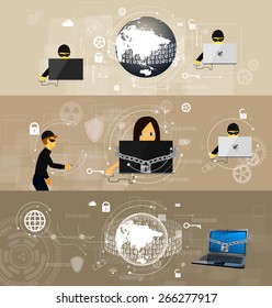 Vector illustration set of banners, the concept of the fight against viruses and attacks.