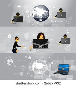 Vector illustration set of banners, the concept of the fight against viruses and attacks.