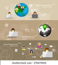 Vector illustration set of banners concept of call center, customer support.