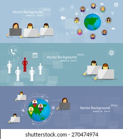 Vector illustration set of banners concept of call center, customer support.