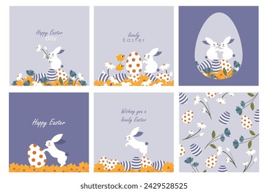 Vector illustration. Set of banners, social media cards, posters, greeting cards. Happy easter! Spring holidays, set of vector illustrations.