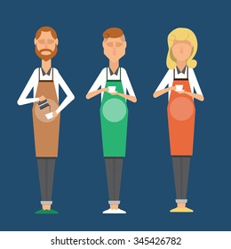 vector illustration set of barista men and women character,coffee maker,flat style,isolated 