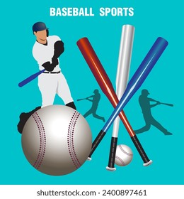Vector illustration set of baseball equipment and logos.