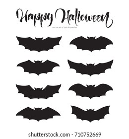 Vector illustration: Set of bat silhouettes. Happy Halloween