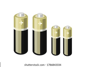 vector illustration set of batteries with highlights of different sizes AA, AAA in CARTOON style FLAT on an isolated background