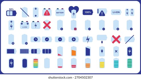 Ilustração vetorial do conjunto de indicadores do nível de carga da bateria