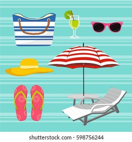 Vector illustration set of beach objects