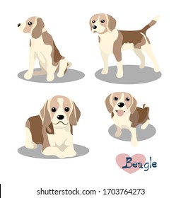 Vector illustration set of Beagle dog dog in different poses.Hand draw on white background.