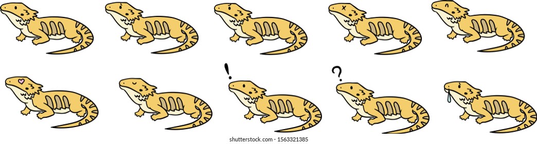 Vector illustration set of bearded lizard
