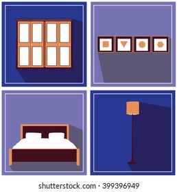 Vector illustration of the set of bedroom furniture. Flat design